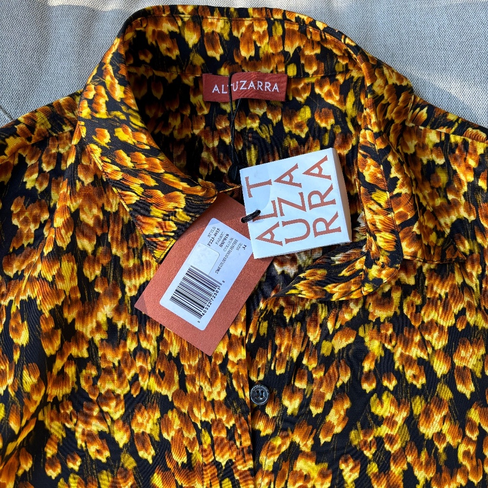 ALTUZARRA Chika Feather Print Silk Shirt - Picture 2 of 10